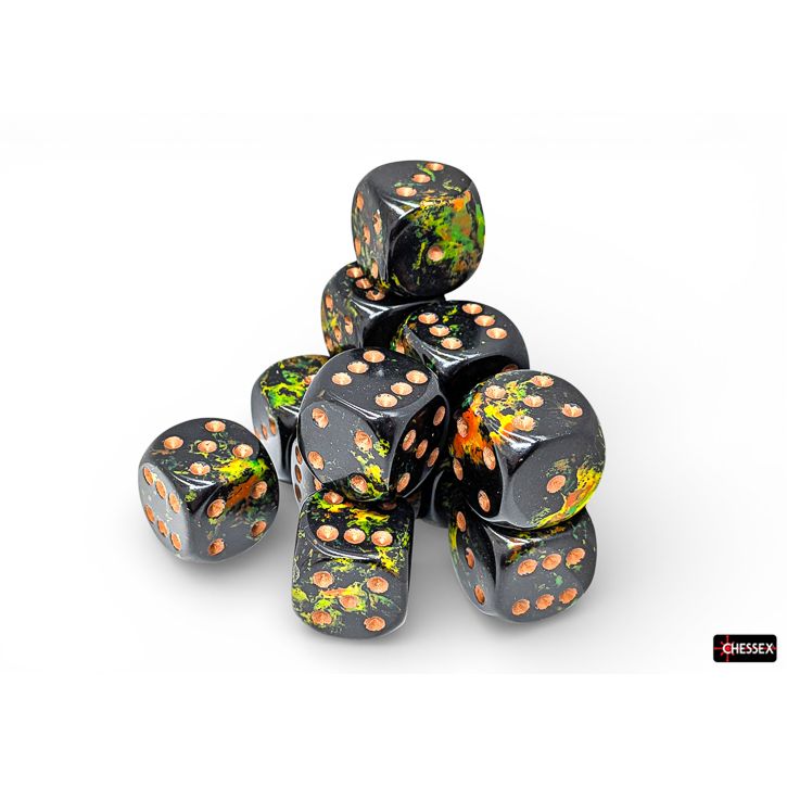 Brush Deep Forest & Gold - 16 mm D6 Dice Block - 12 Dice - Chessex