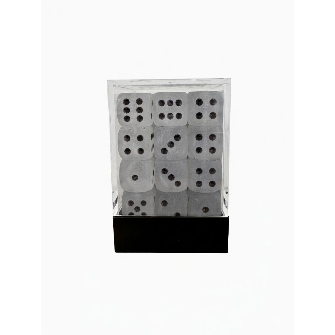Frosted Clear & Black Dice - 12mm D6 - 36 Dice Block - Chessex
