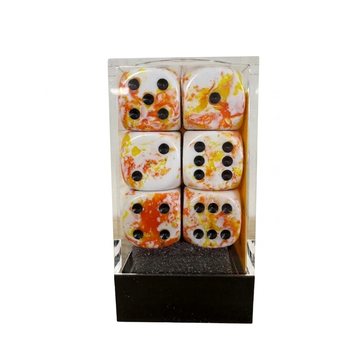 Brush Sunrise & Black - 16 mm D6 Dice Block - 12 Dice - Chessex
